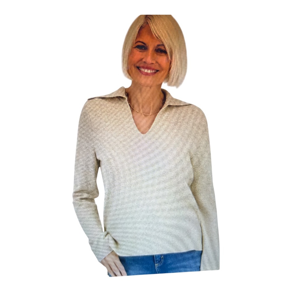 Ladies Style & Co Petite Beige Johnny-Collar Luxsoft Sweater Size PM